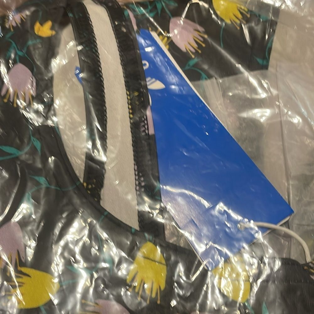NWT Adidas AOP stretchy tulip print black racing stripes swim suit Medium M - Picture 9 of 14